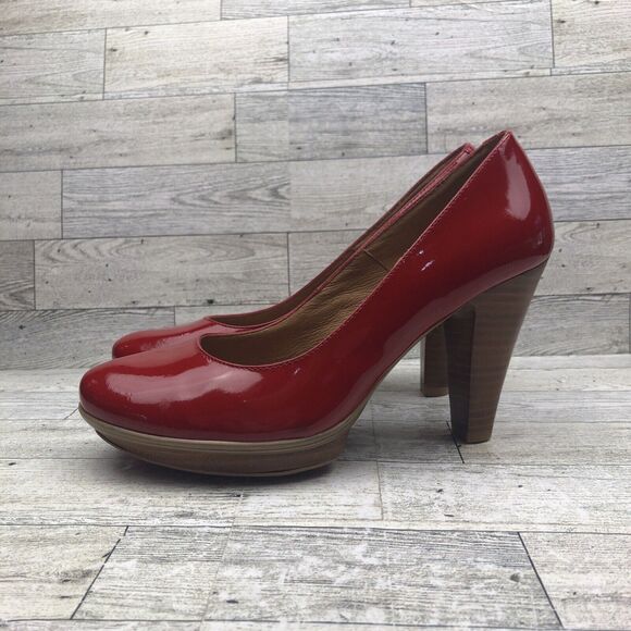Sofft Red Patent Leather Shoes with Small Platform & Wood-Look Heels Size 7 M - Picture 4 of 13